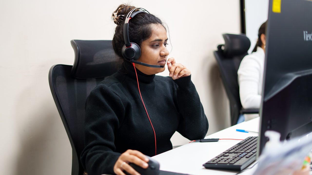 A patient-support adviser taking a call at the Fertility2U contact centre