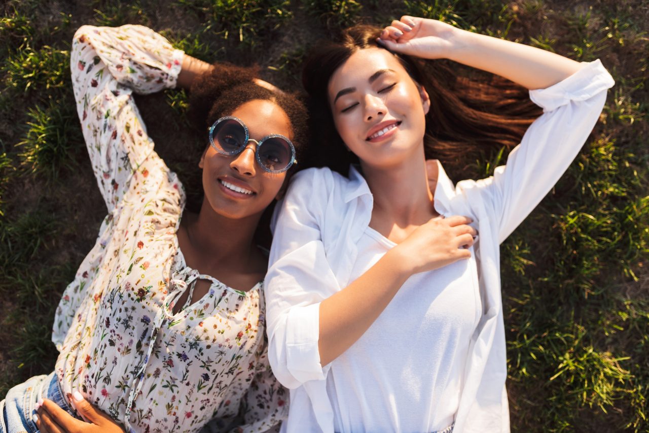 Two women relaxing together outdoors